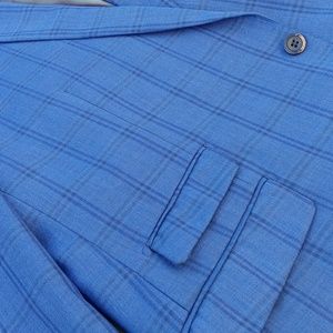 VITALI MEN'S BEAUTIFULLY DESIGNED WINDOWPANE LUXURY BLUE BLAZER W/TICKET POCKET